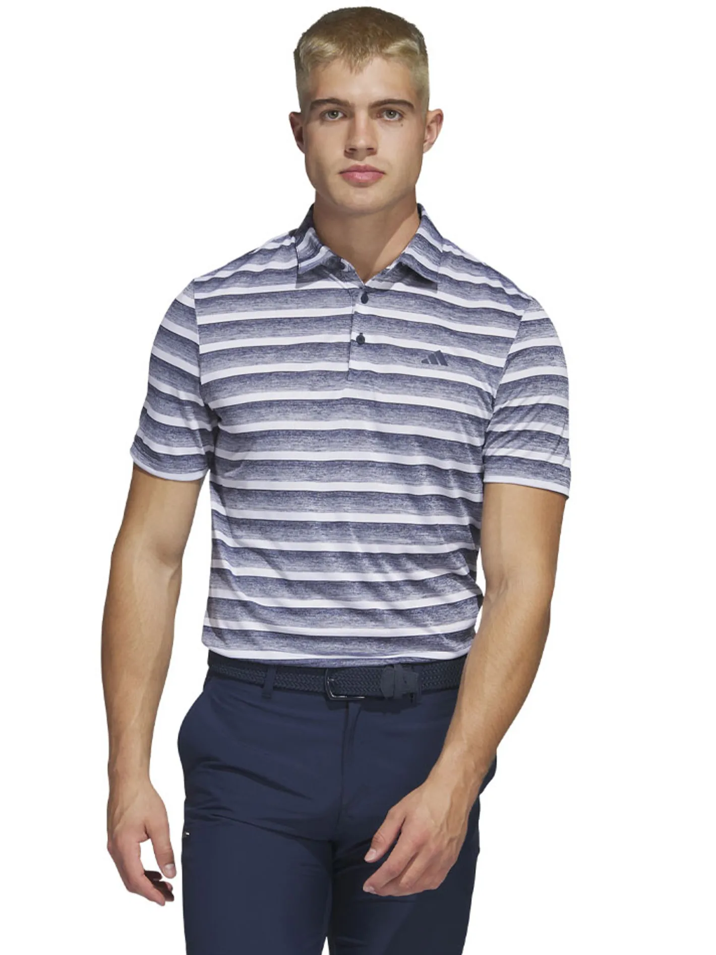 Adidas Two-Colour Striped Polo Shirt - Collegiate Navy/White