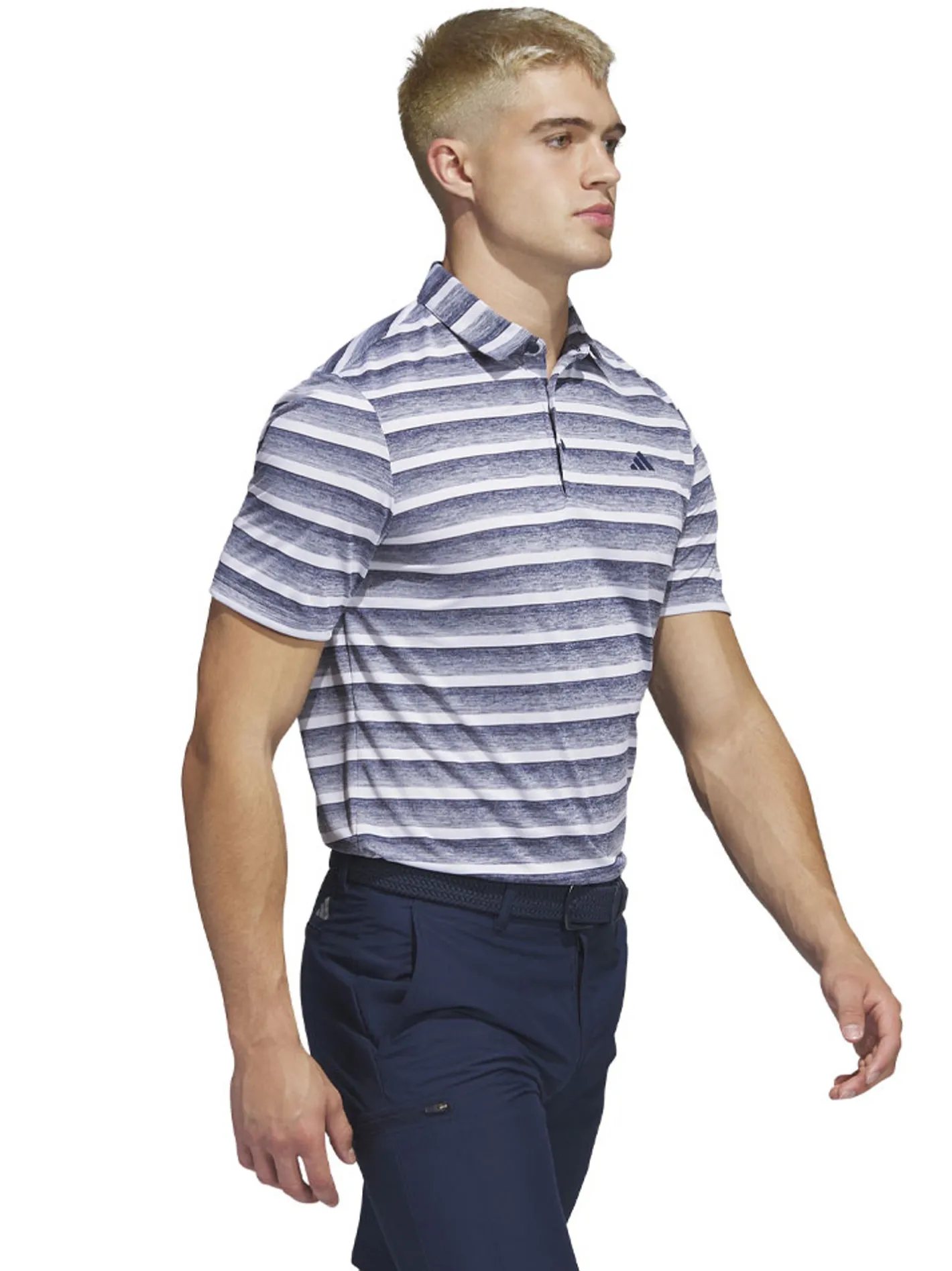 Adidas Two-Colour Striped Polo Shirt - Collegiate Navy/White
