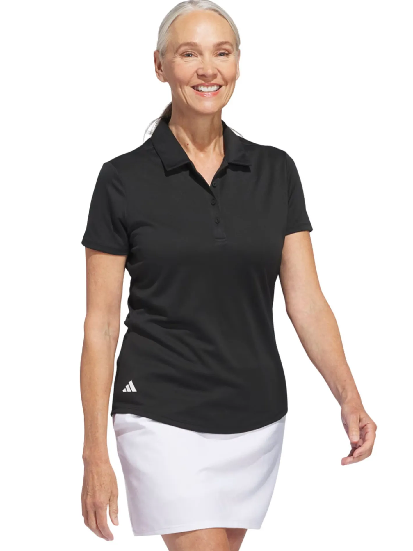 Women Adidas Womens Solid Performance Short Sleeve Polo Shirt - Black