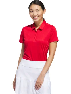 Women Adidas Womens Solid Performance Short Sleeve Polo Shirt - Collegiate Red