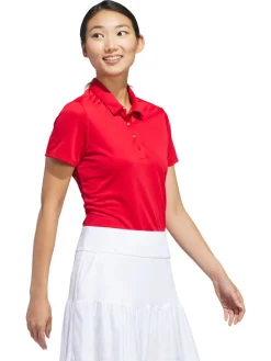 Women Adidas Womens Solid Performance Short Sleeve Polo Shirt - Collegiate Red