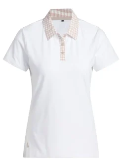 Women Adidas Womens Ultimate365 Gingham Short Sleeve Polo Shirt - White