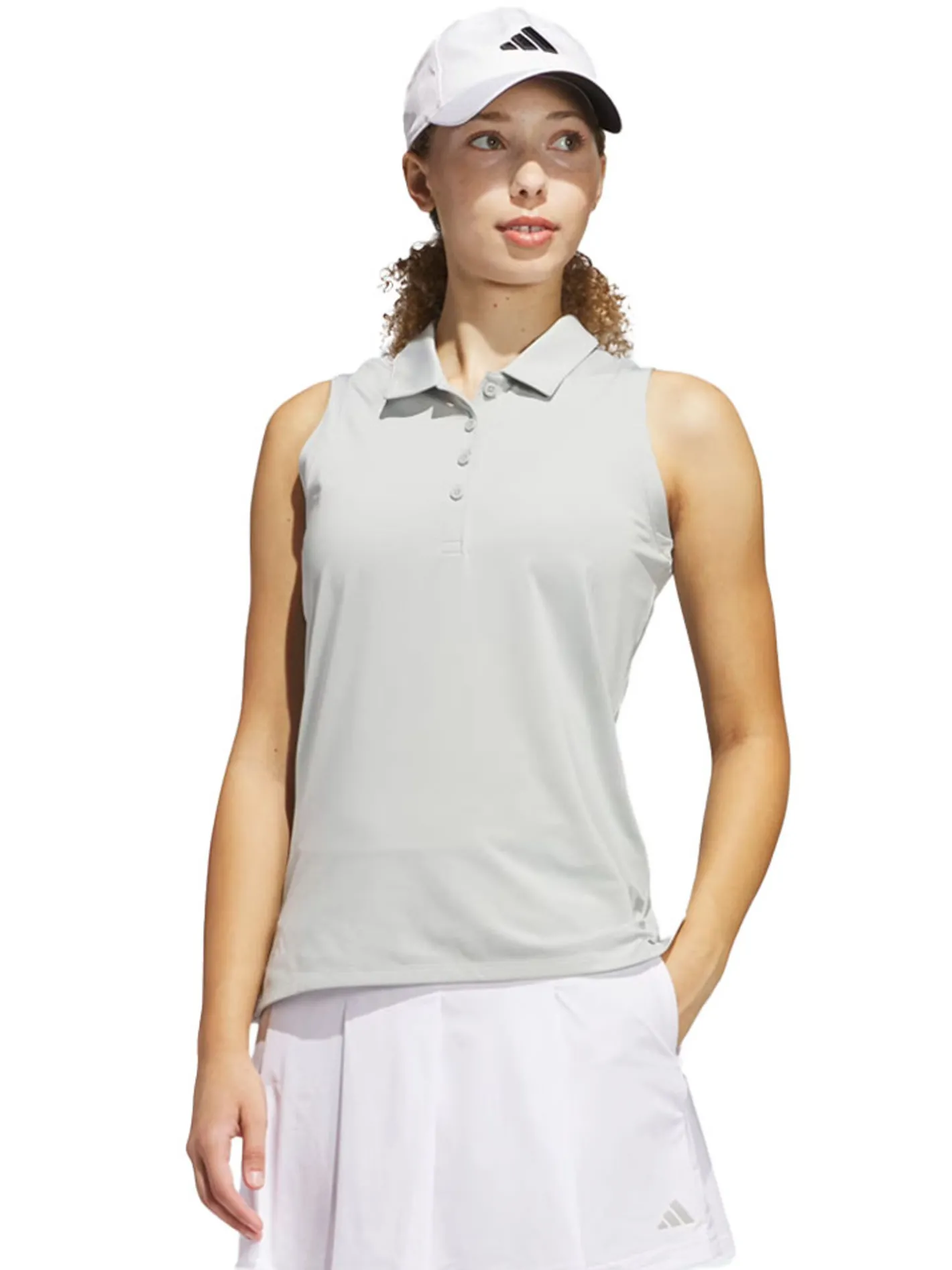 Women Adidas Womens Ultimate365 Solid Sleeveless Polo Shirt - Wonder Silver