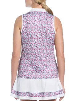 Women Ben Hogan Women's Colour Blocked Mini Floral Print Sleeveless Top - Bright White
