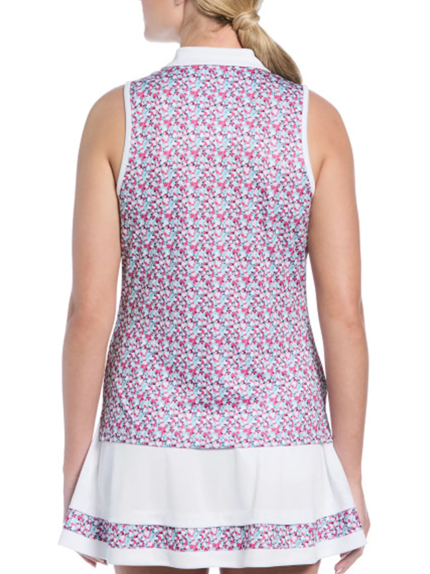 Women Ben Hogan Women's Colour Blocked Mini Floral Print Sleeveless Top - Bright White