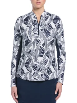 Women Ben Hogan Women's Leaf Print Sun Protection Long Sleeve Top - Bright White