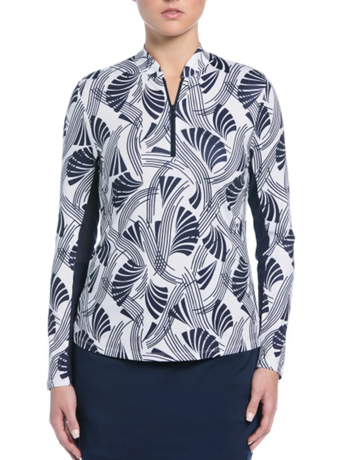 Women Ben Hogan Women's Leaf Print Sun Protection Long Sleeve Top - Bright White
