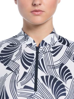 Women Ben Hogan Women's Leaf Print Sun Protection Long Sleeve Top - Bright White