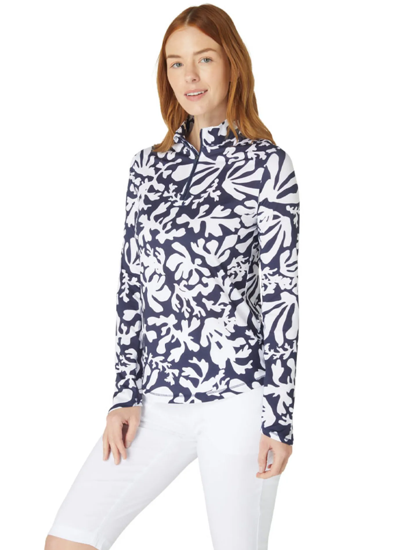Women Callaway Women's Abstract Floral Sun Protection Top - Peacoat