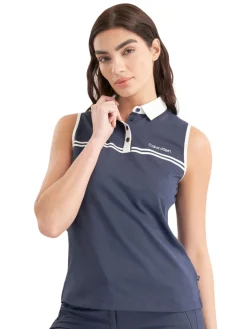 Women Calvin Klein Womens Bellevue Sleeveless Polo Shirt - Navy