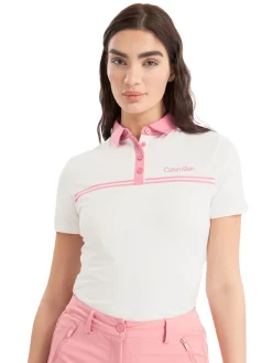 Women Calvin Klein Womens Bellevue Polo Shirt - White/Powder Pink