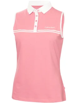 Women Calvin Klein Womens Bellevue Sleeveless Polo Shirt - Powder Pink