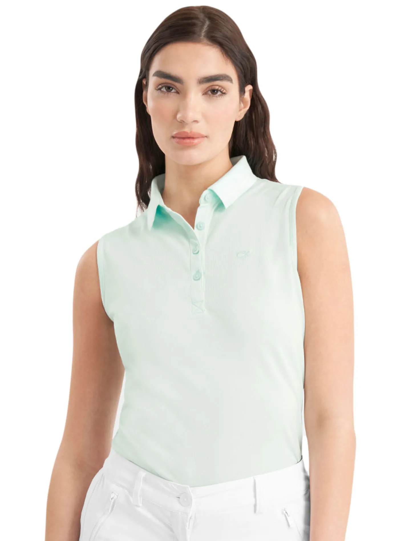 Women Calvin Klein Womens Brightmeadow Sleeveless Polo Shirt - Light Jade