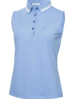 Women Calvin Klein Womens Brightmeadow Sleeveless Polo Shirt - Cornflower Blue