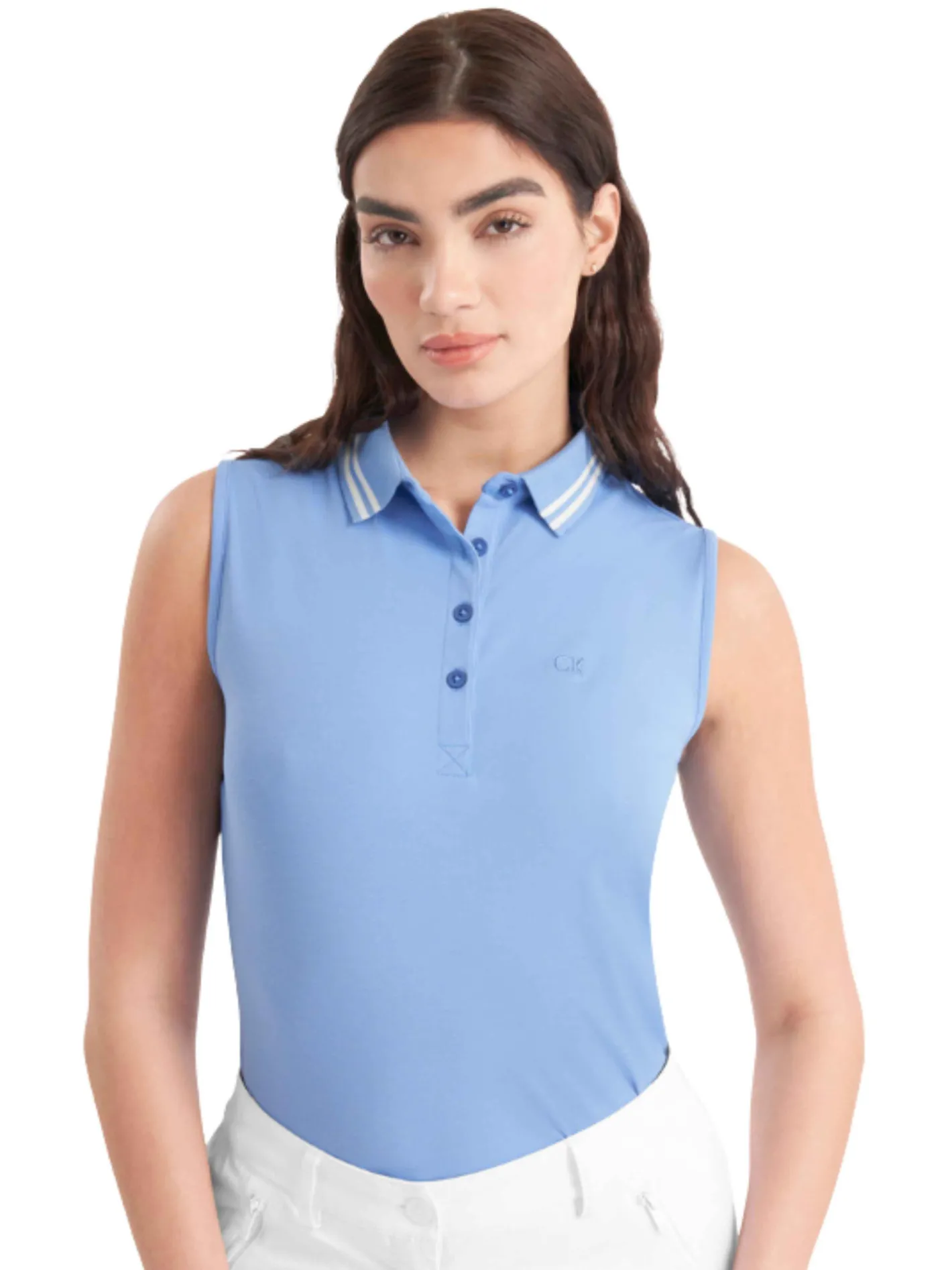 Women Calvin Klein Womens Brightmeadow Sleeveless Polo Shirt - Cornflower Blue