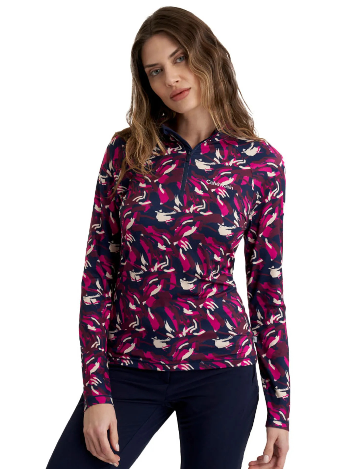 Women Calvin Klein Womens Dakota Quarter Zip Top - Brushstroke Print