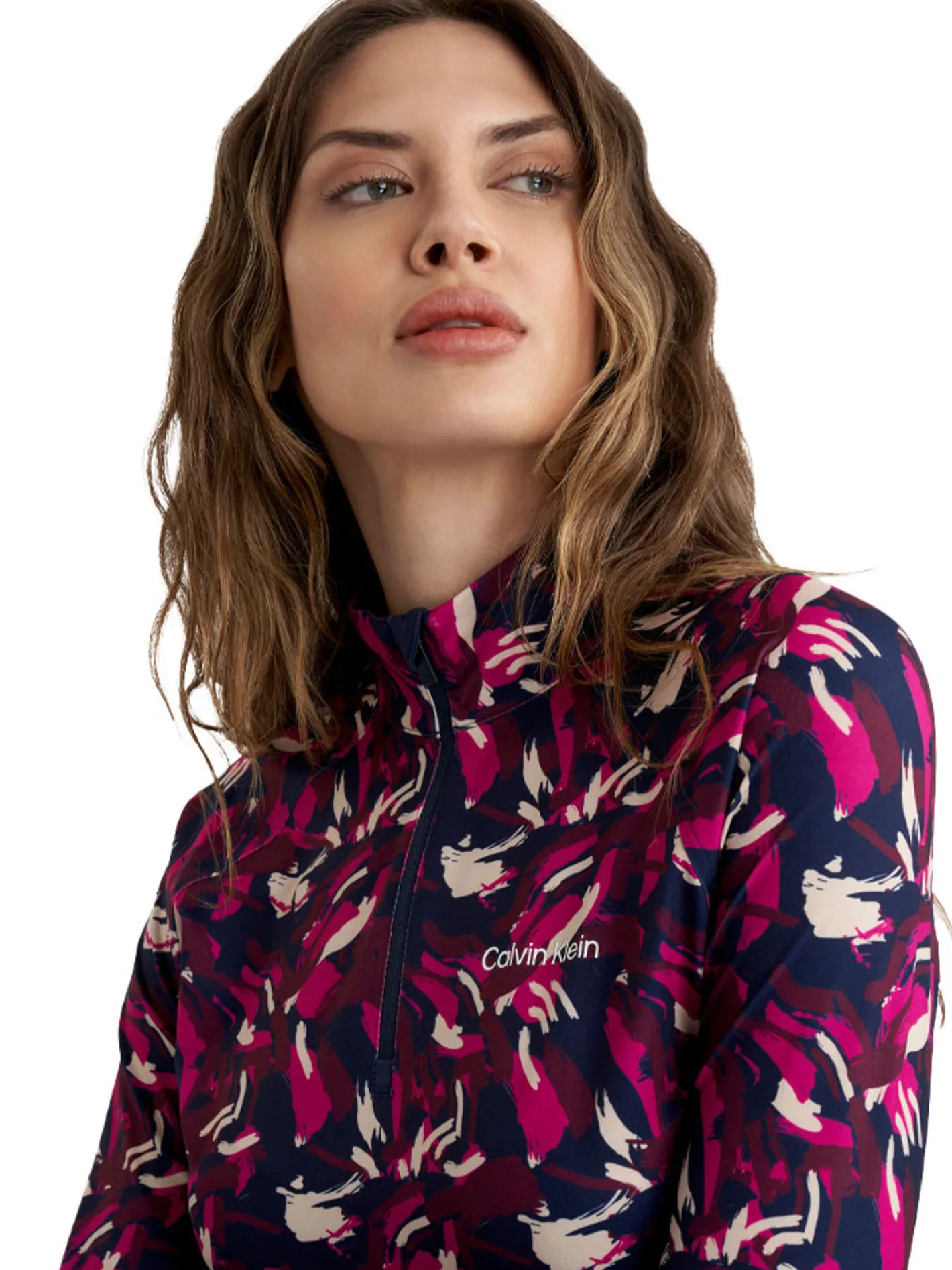 Women Calvin Klein Womens Dakota Quarter Zip Top - Brushstroke Print