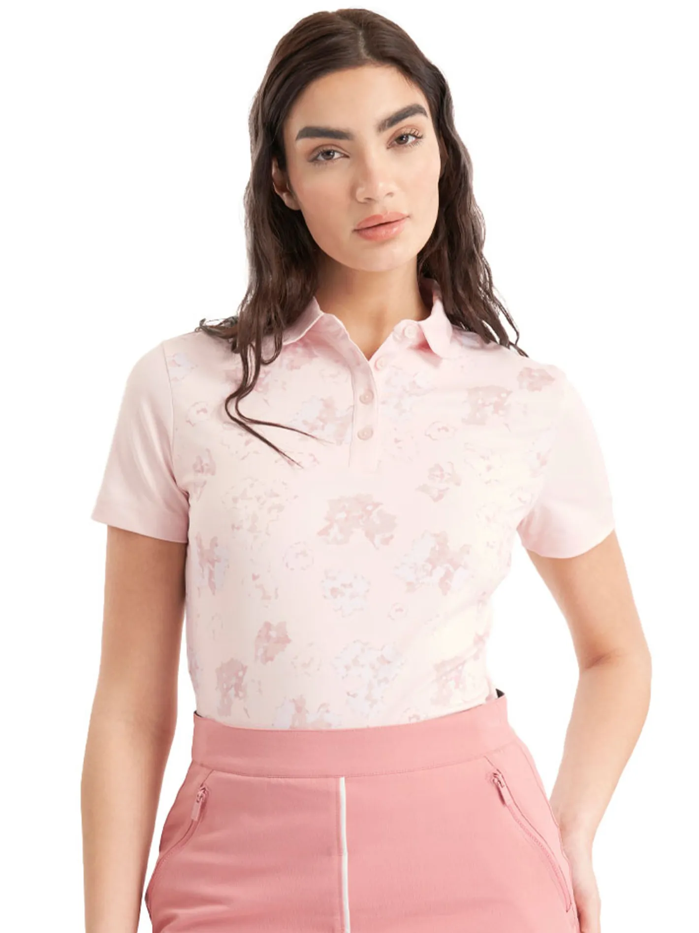 Women Calvin Klein Womens Harmony Printed Polo Shirt - Shell Pink
