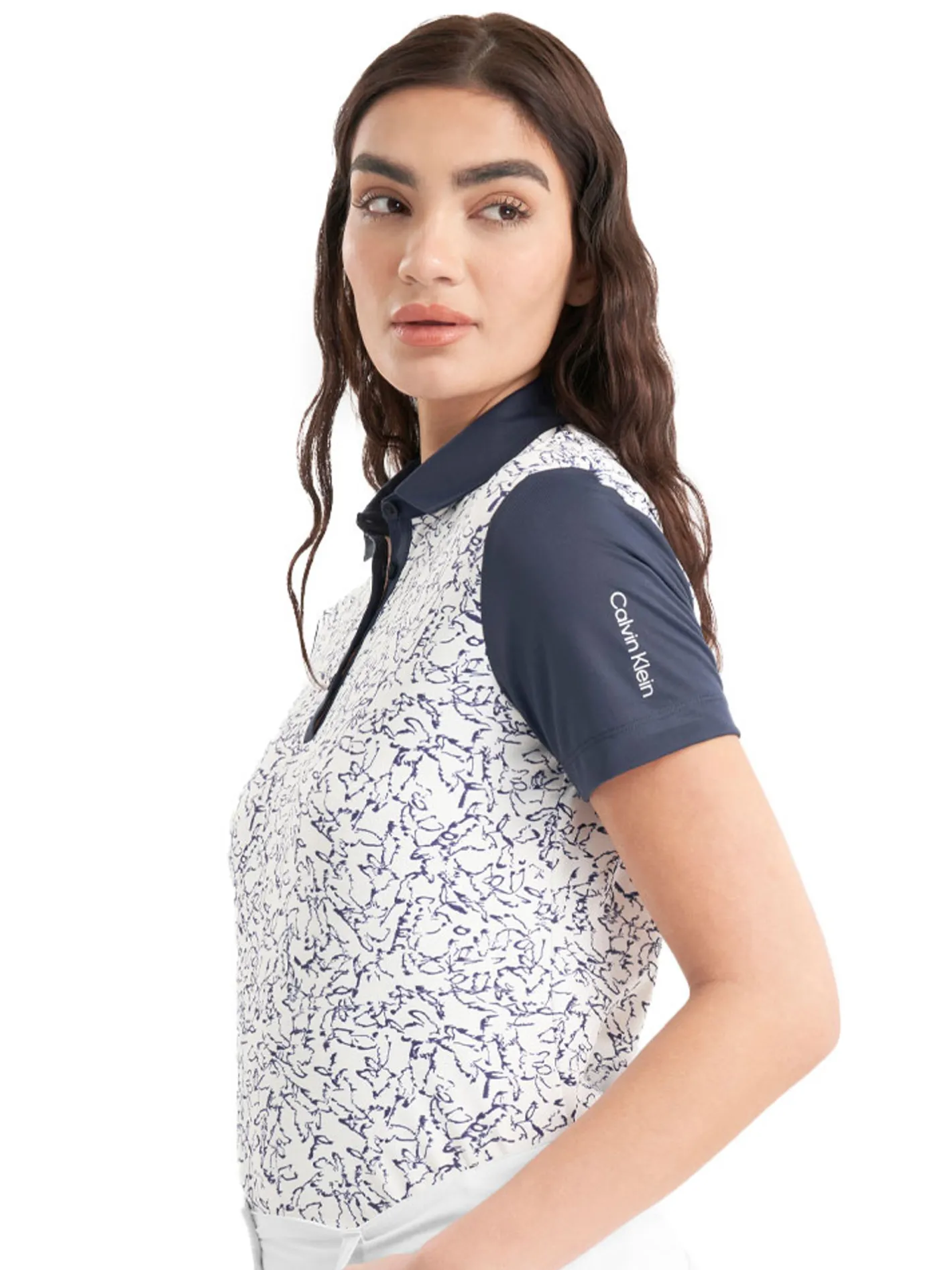 Women Calvin Klein Womens Harmony Printed Polo Shirt - White