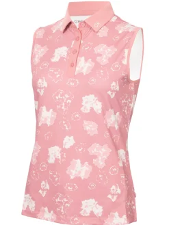 Women Calvin Klein Womens Harmony Printed Sleeveless Polo Shirt - Powder Pink
