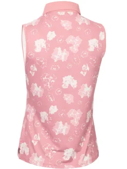 Women Calvin Klein Womens Harmony Printed Sleeveless Polo Shirt - Powder Pink