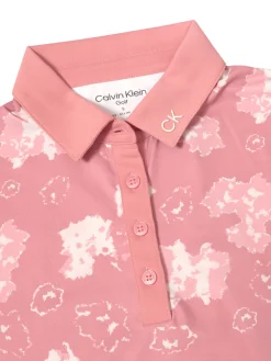 Women Calvin Klein Womens Harmony Printed Sleeveless Polo Shirt - Powder Pink