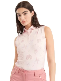 Women Calvin Klein Womens Harmony Printed Sleeveless Polo Shirt - Shell Pink
