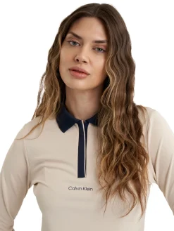 Women Calvin Klein Womens Mila Long Sleeve Polo - Tapioca