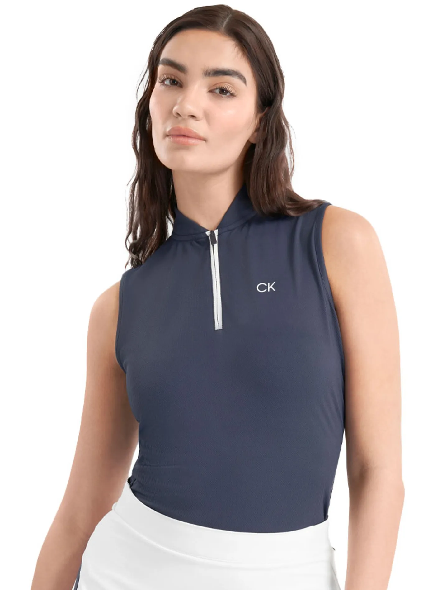 Women Calvin Klein Womens Tattler Sleeveless Mock Neck Top - Navy