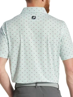 FootJoy Flying Wasp Print Lisle Polo Shirt (Athletic Fit) - White/Emerald/Navy