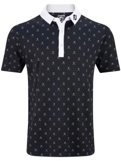 FootJoy Stretch Pique With Golf Print Golf Shirt (Athletic Fit) - Black/White