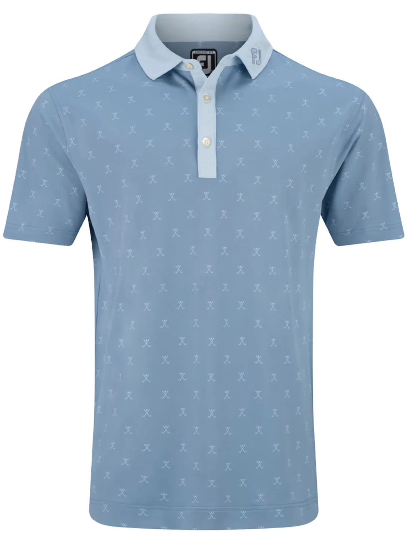 FootJoy Stretch Pique With Golf Print Golf Shirt (Athletic Fit) - Storm/Mist