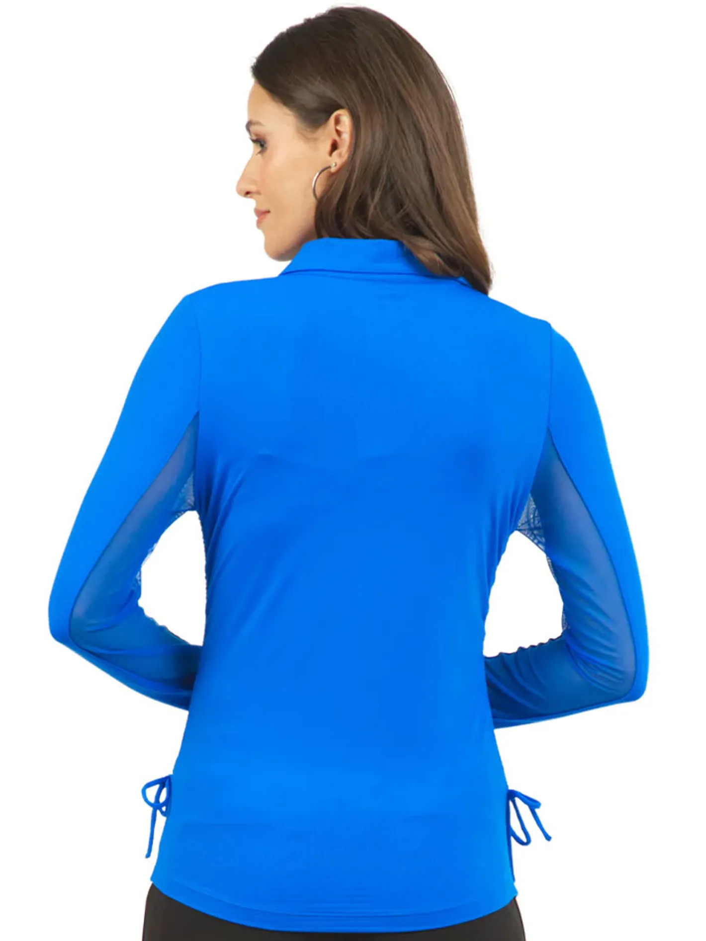 Women IBKUL Adjustable Long Sleeve Zip Polo - Blue