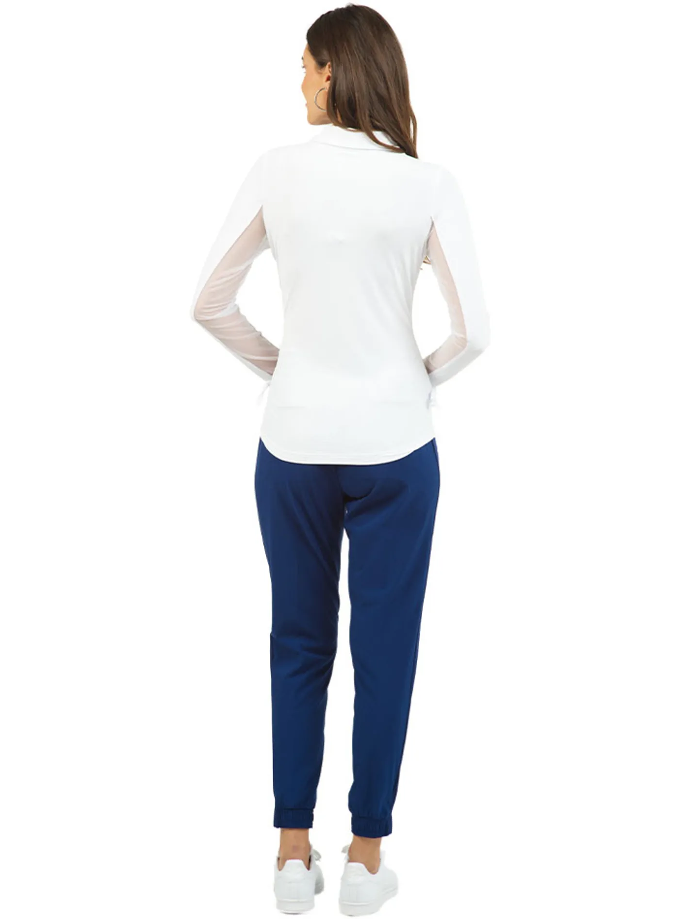 IBKUL Adjustable Long Sleeve Zip Polo - White