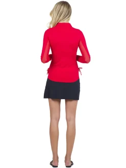 Women IBKUL Adjustable Long Sleeve Zip Polo - Red