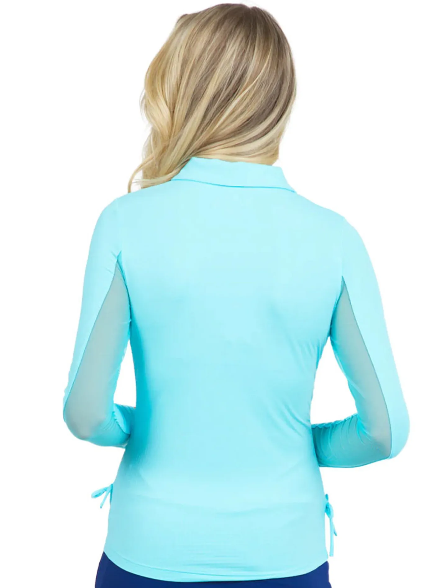 Women IBKUL Adjustable Long Sleeve Zip Polo - Seafoam