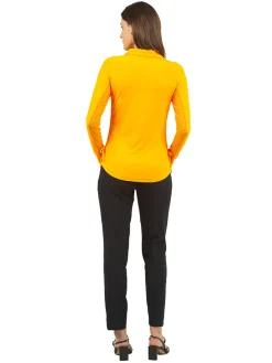 Women IBKUL Adjustable Long Sleeve Zip Polo - Orange Peel