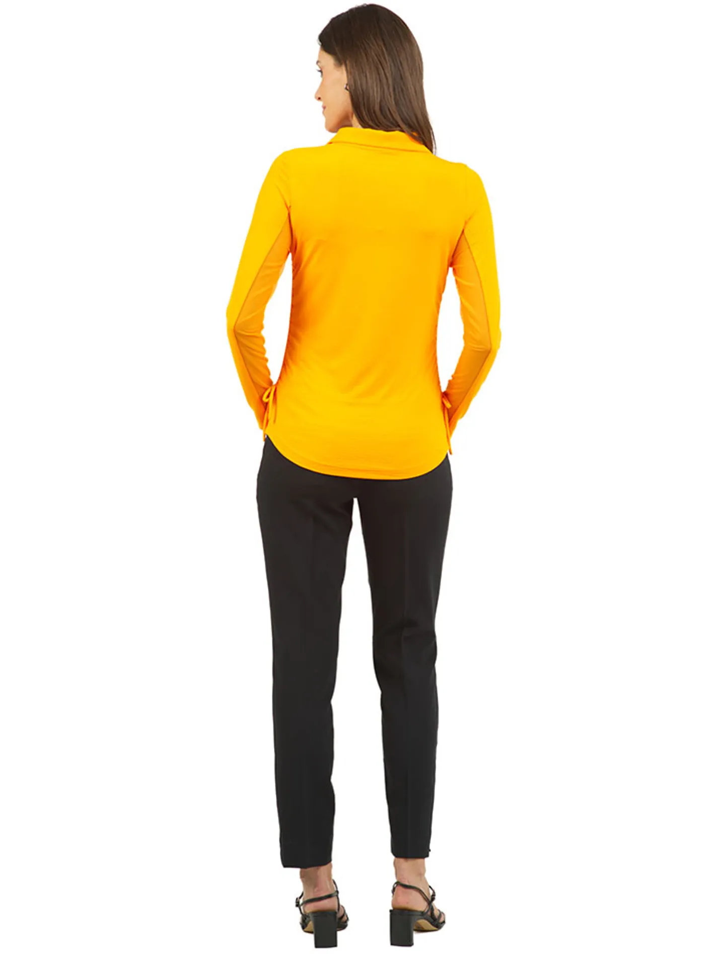Women IBKUL Adjustable Long Sleeve Zip Polo - Orange Peel