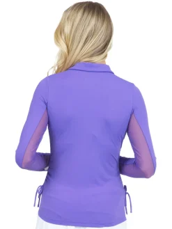 Women IBKUL Adjustable Long Sleeve Zip Polo - Plum
