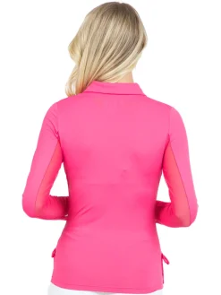 Women IBKUL Adjustable Long Sleeve Zip Polo - Watermelon