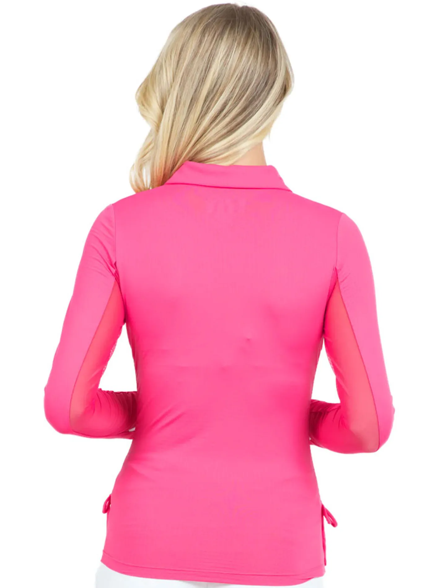 Women IBKUL Adjustable Long Sleeve Zip Polo - Watermelon