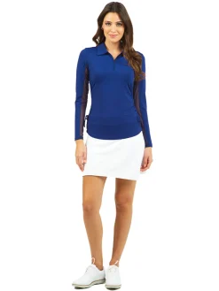 Women IBKUL Adjustable Long Sleeve Zip Polo - Navy