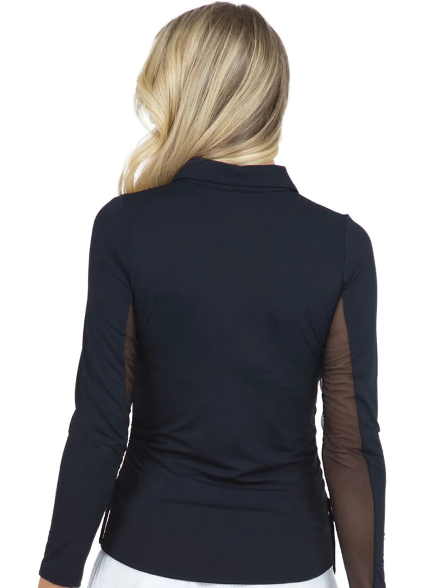 Women IBKUL Adjustable Long Sleeve Zip Polo - Black
