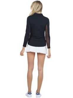 Women IBKUL Adjustable Long Sleeve Zip Polo - Black