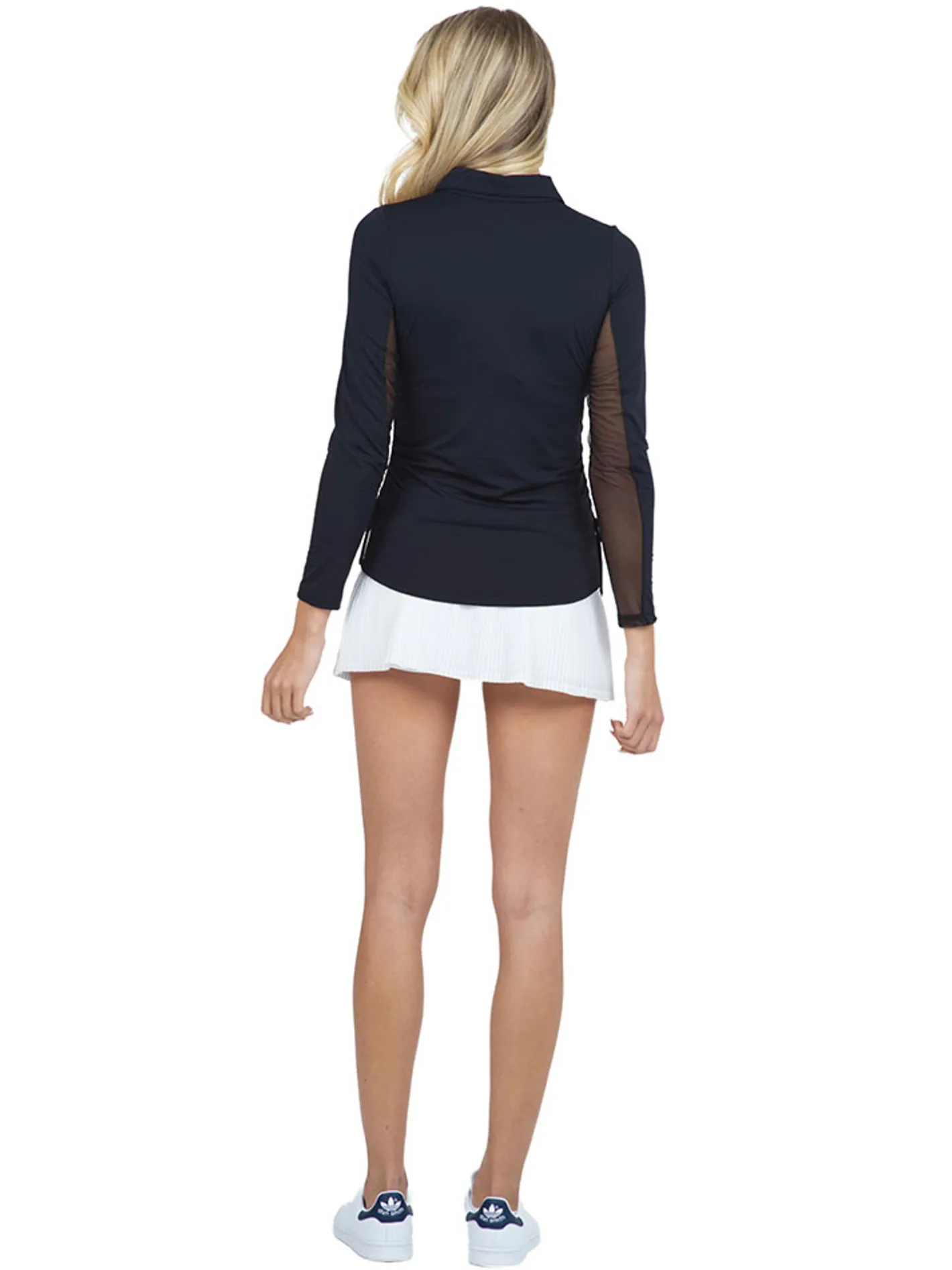 Women IBKUL Adjustable Long Sleeve Zip Polo - Black