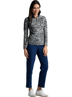 Women IBKUL Cecila Print Long Sleeve Mock Neck Top - Black/White