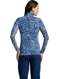 Women IBKUL Cecila Print Long Sleeve Mock Neck Top - Navy/Peri
