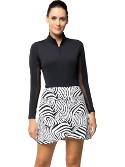 Women IBKUL Cecilia Print Layered Skort (17.25") - Black/White