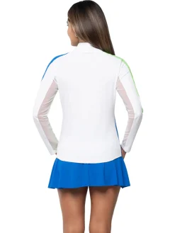 Women IBKUL Colour Block Long Sleeve Mock Neck Top - Hot Pink/Turquoise