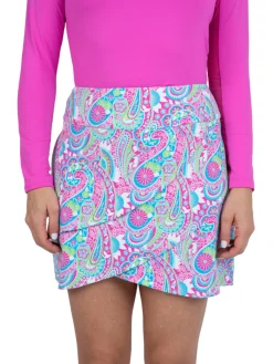 Women IBKUL Gloria Print Layered Skort (17.25") - Hot Pink/Turquoise